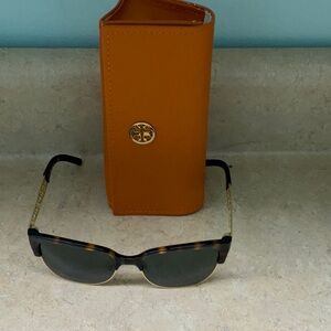 Tory Burch Black and Tortoise Sunglasses with Tan Case